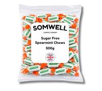 Somwell - Sugar Free Spearmint Chews 500g - Bulk Sugarfree Mint Sweets - Resealable Pouch - Suitable for Vegetarians