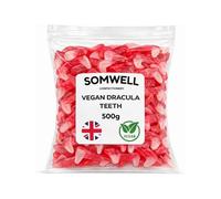 Somwell - Vegan Dracula Teeth 500g - Fruit Flavoured Chewy Vampire Sweets - Classic Gummy British Treats - Jelly Retro Candy for Assorted Pick & Mix and Parties - Vegan Friendly