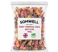 Somwell - Vegan Fizzy Tropical Cola Bottles 500g - Classic Traditional British Sweets - Chewy Fruit Flavoured Gummy Retro Candy, Halal Sweets Assorted Pick & Mix - Cherry Cola, Lime Cola & Mango Cola