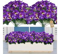 SOMYTING 10 Pcs Artificial Pansies for Outdoor Artificial Flowers (Purple) | Silk Flowers UV Resistant Faux Flowers Plastic Plants for Front Porch Garden Window Box Hanging Planter Decoration