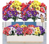 SOMYTING 10 Pcs Artificial Pansies for Outdoor Artificial Silk Flowers UV Resistant Faux Flowers Plastic Plants for Front Porch Garden Window Box Hanging Planter Decoration (Mix red)