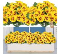 SOMYTING 10 Pcs Artificial Pansies for Outdoor Artificial Silk Flowers UV Resistant Faux Flowers Plastic Plants for Front Porch Garden Window Box Hanging Planter Decoration (Yellow)