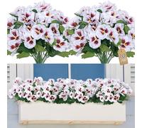 SOMYTING 10 Pcs Artificial Pansies for Outdoor Artificial Silk Flowers UV Resistant Faux Flowers Plastic Plants for Front Porch Garden Window Box Hanging Planter Decoration (White)