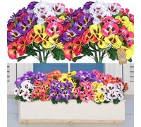 SOMYTING 10 Pcs Artificial Pansies for Outdoor Artificial Silk Flowers UV Resistant Faux Flowers Plastic Plants for Front Porch Garden Window Box Hanging Planter Decoration (Mix Magenta)