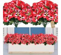 SOMYTING 10 Pcs Artificial Pansies for Outdoor Artificial Silk Flowers UV Resistant Faux Flowers Plastic Plants for Front Porch Garden Window Box Hanging Planter Decoration (Red)