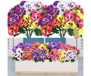 SOMYTING 10 Pcs Artificial Pansies for Outdoor Artificial Silk Flowers UV Resistant Faux Flowers Plastic Plants for Front Porch Garden Window Box Hanging Planter Decoration (Mix Magenta)