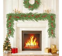 SOMYTING 11.8ft Christmas Garland Norfolk Pine Garland with Red Berries, Artificial PE Greenery Decor for Mantel, Stairs, Table, Wall, Indoor and Outdoor Xmas Decorations