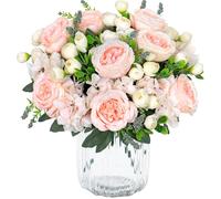 SOMYTING 2 Bunches Artificial Peony Silk Flowers, Peony Artificial Flowers for Decoration Hydrangeas Bouquet Real Touch Silk Flores for Vase Wedding Centerpiece Home Decor (Cinnamon pink-champagne)