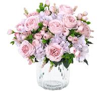 SOMYTING 2 Bunches Peonies Artificial Flowers Silk Peony Artificial Flowers for Decoration Roses Bouquet Real Touch Silk Flores Artificiales for Vase Wedding Party Centerpiece Home Decor (Pink-purple)