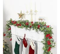 SOMYTING 2pcs Christmas Garland 12.4ft Christmas Berry Garland Artificial Plants Fake Vines with Pine Cones Artificial Red Berry Pine Needle Holiday Greenery Wreath for Fireplace Gate Xmas Decor