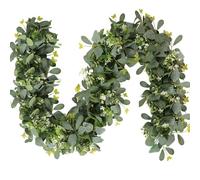 SOMYTING 2Pcs Greenery Garland Artificial Eucalyptus Leaves 6Ft Green Leaves with White Flower for Wedding Arch Backdrop Home Table Indoor Outdoor Decor