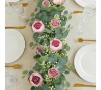 SOMYTING 4 Pcs 26.2FT Artificial Eucalyptus Flower Garland with Fake Rose Flower Vine Seeded Eucalyptus Leaves Greenery Garland for Wedding Table Backdrop Party Centerpiece Room Decor (Vintage Pink)