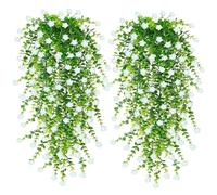 SOMYTING 6PCS Artificial Hanging Flowers,UV-Resistant Fake Hanging Plants Flower Bouquet Artificial Flowers for Garden Wall Fence Wedding Balcony Outdoor Inside Home Door Decoration (White)
