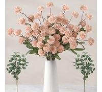 SOMYTING Artificial Flowers+Eucalyptus,12pcs Faux Kiku Flower Pink Small Mini Chrysanthemum Flowers,Artificial Hydrangea Realistic Flower Floral Arrangements Centerpiece