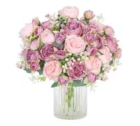 SOMYTING Artificial Flowers, Faux Peony Bouquet 4 Bundles Silk Peonies Bouquets Fake Peonies for Wedding Party Centerpiece Table Home Decor (Mixed Pink)