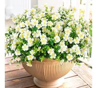 SOMYTING Artificial Flowers Outdoors, 12 Bundles Fake Flowers Artificial Plants Outdoor UV Resistant,Faux Plastic Greenery for Garden Porch Window Box Home Wedding Farmhouse Decor (White)