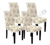 SOMYTING Beige Chair Covers for Dining Chairs 4, Waterproof Stretch Removable Protective Seat With Elastic Band for Hotel Kitchen