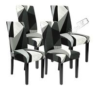SOMYTING Chair covers for dining chairs 4 Waterproof Dining Room Chair Covers, Stretch Chair Covers with Elastic Band Stretch Removable Dining Room Chair Protective Seat for Hotel Kitchen (Geometry)