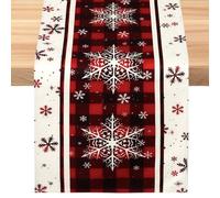 SOMYTING Christmas Table Runner, 13 x 90 Inch Buffalo Plaid Snowflakes Christmas Table Runner, Seasonal Winter Kitchen Dining Table Decoration for Xmas Table Centrepiece Christmas Decorations