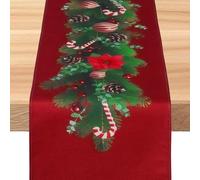 SOMYTING Christmas Table Runner 13 x 90 Inch Red Linen Christmas Table Runners with Red Flower Christmas Tree Bells Dinner Table Christmas Decorations for Xmas Table Centrepiece Christmas Decorations