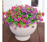 SOMYTING Faux Plants Flowers Outdoor Spring Decoration, 12 Bundles Fake Silk Colorful Daisy Eucalyptus Realistic UV Resistant (Purple Magenta)