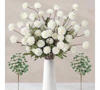SOMYTING Flowers Artificial + Eucalyptus, Faux Kiku Flower White,12pcs Silk Flowers Mini Chrysanthemum Floral Arrangements,Artificial Hydrangea Realistic Flower Floral Arrangements Centerpiece