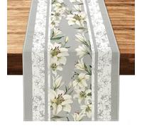 SOMYTING Lily Floral Table Runner, 13x71inch Grey Spring Summer Table Runners Seasonal Farmhouse Rustic Holiday Kitchen Dinning Wedding Table Decoration