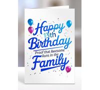 Son 13th Birthday Gifts, Proof that awesome runs in family, Card for him, male, man, men, Sentiment Greeting Cards - gc-A5-017_013