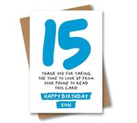 Son 15th Birthday Card for Son - Funny Look up from Phone Joke