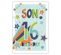 Son 16th Birthday Card - Wonderful Son - Age 16 - Special Finishes and Illustrated Insert Leaf - Contemporary Stars Design - Made in the UK - Eco-Friendly