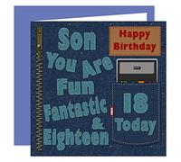 Son 18th Happy Birthday Card - Dirty Denim Design - 18 Today