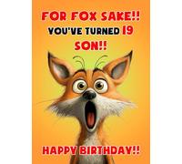 Son 19th Birthday Card (Funny Fox Humour) - From Mum Dad For Him Age Male Boy Men Animal Greeting Blank Inside Envelope Included Gift Idea UK