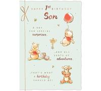 Son 1st Birthday Card, Winnie the Pooh and Tigger Design, Special Surprises and Adventures Theme