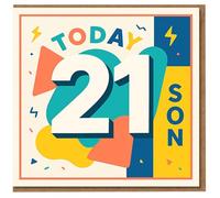 Son 21st Birthday Card - Bold Colourful 'Today 21 Son' Graphic Design with Playful Shapes and Lightning Bolts - Milestone Card