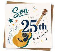 Son 25th Birthday Card with Guitar Design, Musical Theme, Happy Birthday Greeting Card for Son