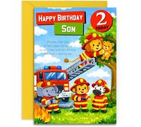 Son 2nd Birthday Card - Fire Engine Birthday Card for Age 2 - A5 Size Card with Yellow Envelope, Made in UK
