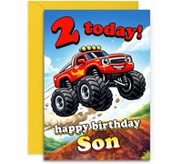 Son 2nd Birthday Card - Monster Truck Birthday Card for Son Age 2 - UK Design and Print - A5 Size Card with Yellow Envelope
