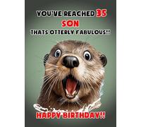 Son 35th Birthday Card (Funny Shocked Otter) - For Him Age Male Boy Man Animal