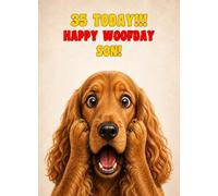 Son 35th Birthday Card (Funny Surprised Cocker Spaniel Dog)