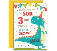 Son 3rd Dinosaur Birthday Card - Medium Sized Card (A5 Size -148mm x 210mm) with Yellow Envelope
