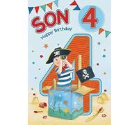 Son 4 4th Pirate Ship Castles & Bunting Design Happy Birthday Card Lovely Verse