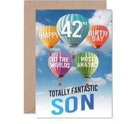Son 42nd Birthday Card - Most Amazing Hot Air Balloon - Happy Birthday Card for 42 Year Old Son from Dad Mum, A5 Balloons Stars Bday Greeting Cards