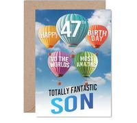 Son 47th Birthday Card - Most Amazing Hot Air Balloon - Happy Birthday Card for 47 Year Old Son from Dad Mum, A5 Balloons Stars Bday Greeting Cards