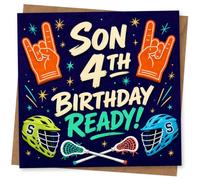 Son 4th Birthday Card, Birthday Ready Design for Boy, Fun Lacrosse-Themed Children's Greeting Card