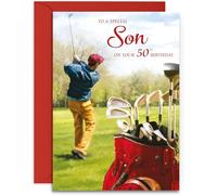 Son 50th Golf Birthday Card - Medium Sized Card (A5 Size -148mm x 210mm) with Envelope