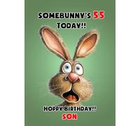 Son 55th Birthday Card (Funny Shocked Rabbit) - For Him Age Male Boy Man Animal Humour