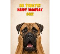 Son 55th Birthday Card (Funny Surprised Bull Mastiff Dog)