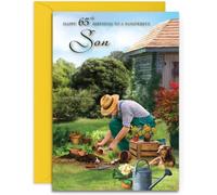 Son 65th Gardener Birthday Card - Gardening/Allotment - Medium Sized Card (A5 Size -148mm x 210mm) with Yellow Envelope