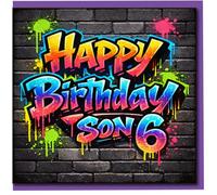 Son 6th Birthday Card - Graffiti Street Art Design - Bright Colourful Boys Age 6 Birthday Card - Happy Son - Fun Vibrant Kids