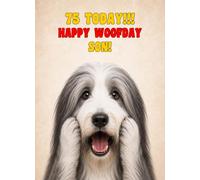 Son 75th Birthday Card (Funny Surprised Bearded Collie Dog)